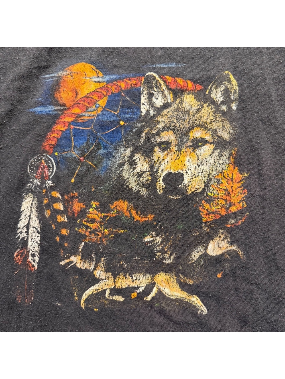Vintage Black Wolf Graphic T-Shirt Large Cotton